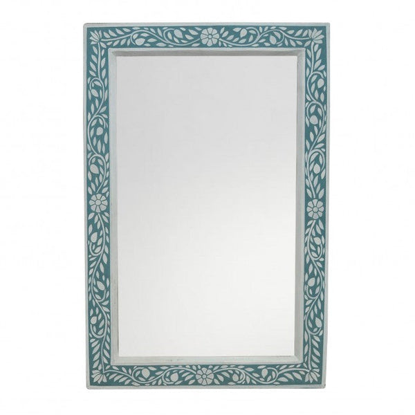 Floral Painted Reclaimed Wood Wall Mirror Frame Teal