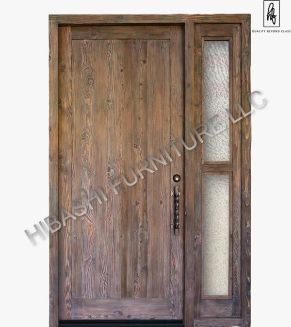 Dipolog Hand Carved Wood Front Door With Custom Textured Glass Sidelight