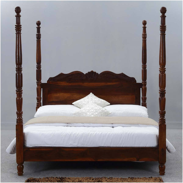 Hibashi Solid Wood Four Poster Platform Bed Frame w Headboard