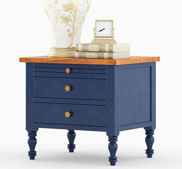 RECTO Blue Two Tone Solid Wood 2 Drawer Bedroom Nightstand