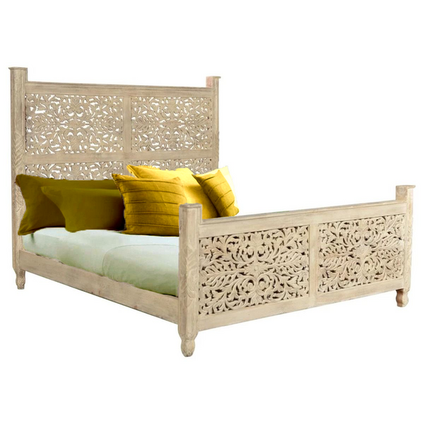 Sasha - Floral Hand Carved Indian Solid Wooden Bed Frame 1