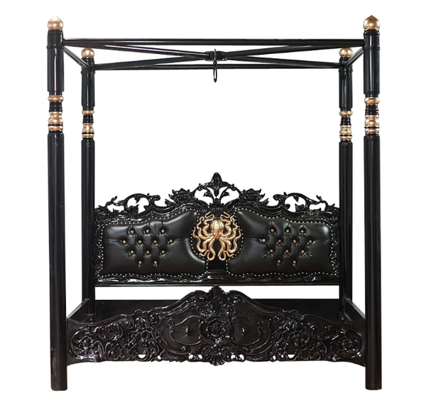 HUNI Solid Mango Wood Hand Carved Bed