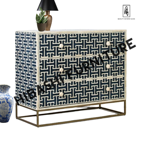 DANA Bone Inlay Chest on Brass Legs INDIGO BLUE