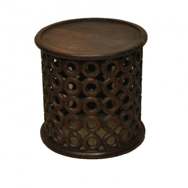 Hand Carved Round Wooden Coffee Table Small