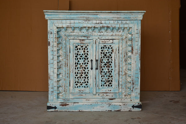 Jali Design Hand Carved Designer Small Sideboard, Table Cabinet, Hall Table, Storage Cabinet.