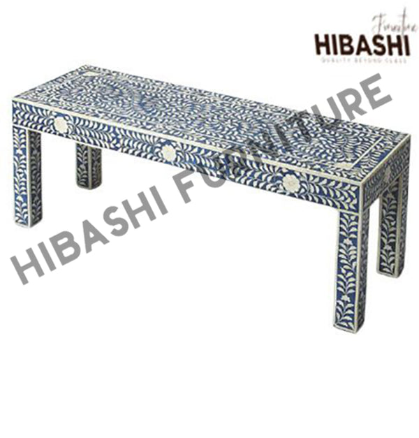 IMAHE Bone Inlay Blue Bone Inlay Bench, Foot End